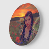 Fairy at Sunset in a field of poppies Fantasy Art Große Wanduhr (Winkel)