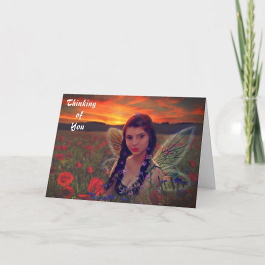 Fairy at Sunset in a field of poppies Fantasy Art Karte (Vorderseite)