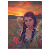 Fairy at Sunset in a field of poppies Fantasy Art Klemmbrett (Rückseite)