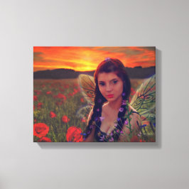 Fairy at Sunset in a field of poppies Fantasy Art Leinwanddruck