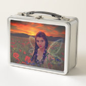 Fairy at Sunset in a field of poppies Fantasy Art Metall Brotdose (Vorderseite)