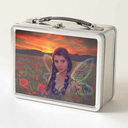 Fairy at Sunset in a field of poppies Fantasy Art Metall Brotdose (Vorderseite)