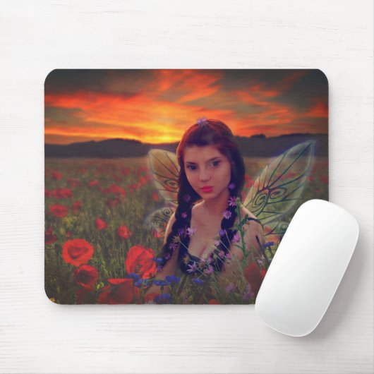Fairy at Sunset in a field of poppies Fantasy Art Mousepad (Mit Mouse)