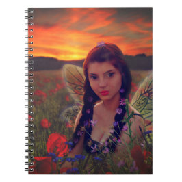 Fairy at Sunset in a field of poppies Fantasy Art Notizblock