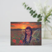 Fairy at Sunset in a field of poppies Fantasy Art Postkarte (Stehend Vorderseite)