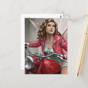 Fairy auf einem Motorrad Postkarte