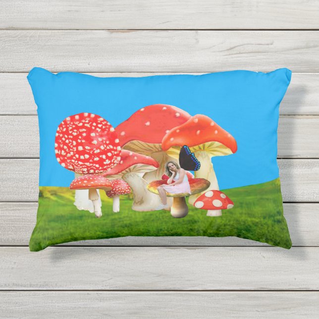 Fairy auf Toadstool Outdoor Accent Pillow Kissen Für Draußen (Vorderseite)
