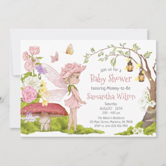 Fairy Baby Dusche Einladung Blumendusche (Vorderseite)