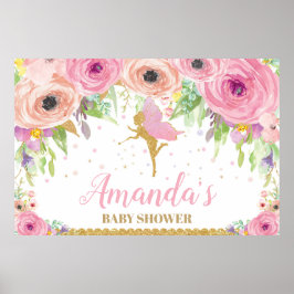 Fairy Baby Shower Backdrop Banner Floral Baby Girl Poster