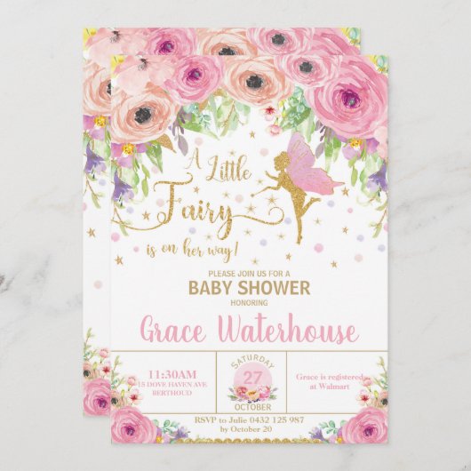 Fairy Baby Shower Einladung Bloral Baby Dusche (Vorne/Hinten)