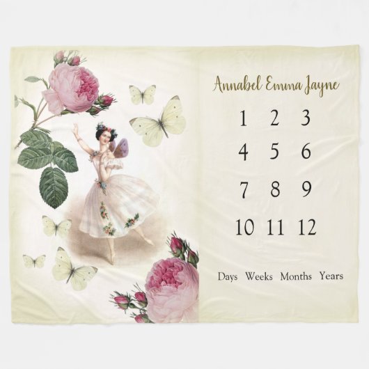 Fairy Ballerina Baby 1 Jahr Milestone Blanket Fleecedecke (Vorderseite (Horizontal))
