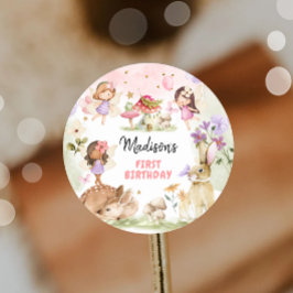 Fairy Birthday 1. Verzauberter Wald Girl Floral Runder Aufkleber