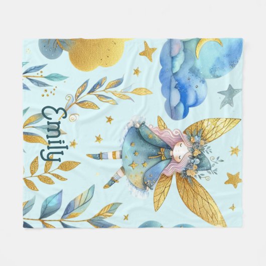 Fairy Birthday Aquamarin Gold Pink Princess Mairyt Fleecedecke (Vorderseite (Horizontal))