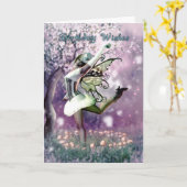 fairy birthday card , dancing fairy in mushrooms karte (Gelbe Blume)