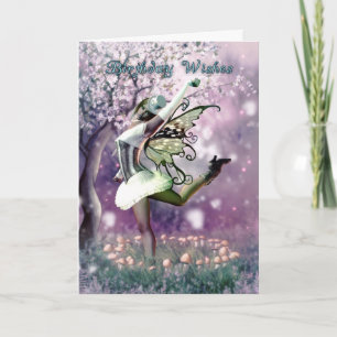 fairy birthday card , dancing fairy in mushrooms karte