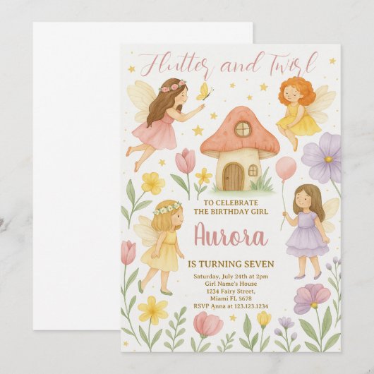 Fairy Birthday Einladung (Vorne/Hinten)