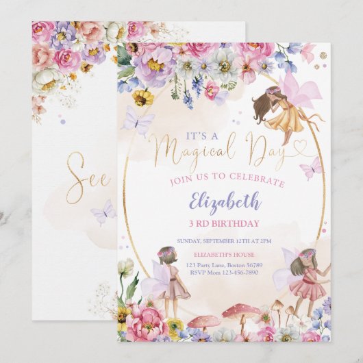 Fairy Birthday Einladung (Vorne/Hinten)