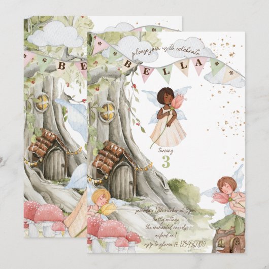 Fairy Birthday Einladung (Vorne/Hinten)