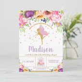 Fairy Birthday Einladungen Lila Floral Whimsical (Stehend Vorderseite)