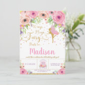 Fairy Birthday Einladungen Pink Floral Whimsical (Stehend Vorderseite)