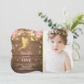 Fairy Birthday Invite Pink Gold Magical Whimsical Einladung (Stehend Vorderseite)