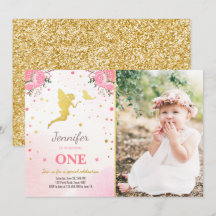Fairy Birthday Invite Pink Gold Magical Whimsical