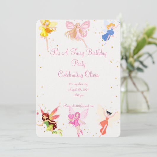 FAIRY BIRTHDAY PARTEI FÜR MÄDCHEN EINLADUNG (Stehend Vorderseite)