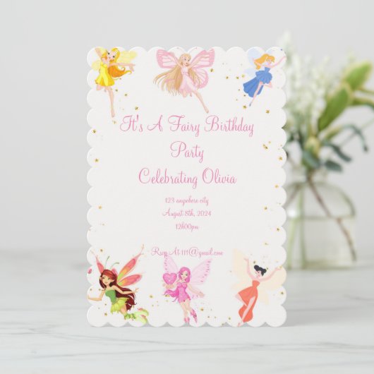 FAIRY BIRTHDAY PARTEI FÜR MÄDCHEN SAVE THE DATE (Stehend Vorderseite)