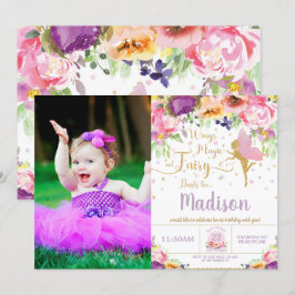 Fairy Birthday Party Lila florales Whimsisches Fot Einladung