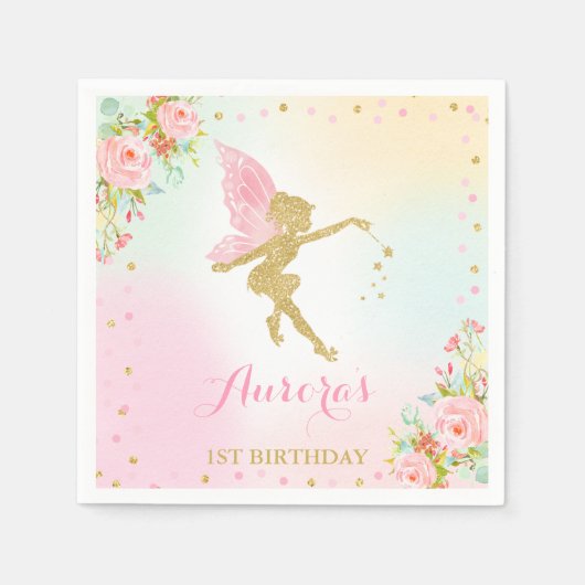 Fairy Birthday Party Napkin Pink und Gold Fairy Serviette (Vorderseite)