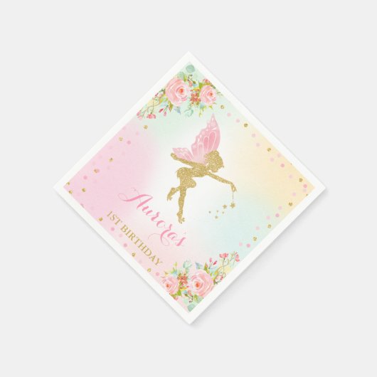 Fairy Birthday Party Napkin Pink und Gold Fairy Serviette (Ecke)