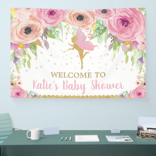 Fairy Birthday Party Pink Floral Willkommen Hinter Banner (Messe)