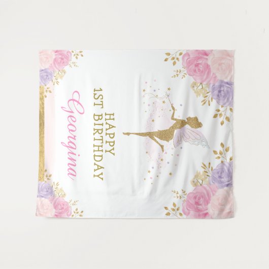 Fairy Birthday Pink Lila florales Party Hintergrun Wandteppich (Vorderseite (Horizontal))