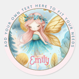 Fairy Birthday Teal Gold Pink Princess Fairytale Runder Aufkleber