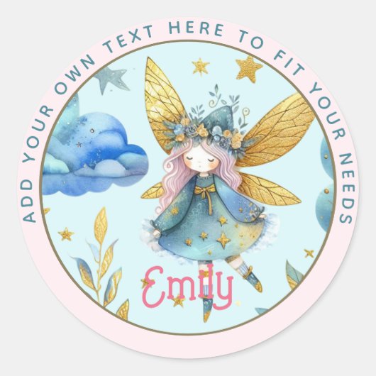 Fairy Birthday Teal Gold Pink Princess Fairytale Runder Aufkleber (Vorderseite)