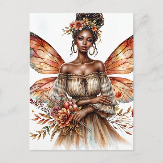 Fairy Black Woman mit Locations Watercolor Postkarte (Vorderseite)