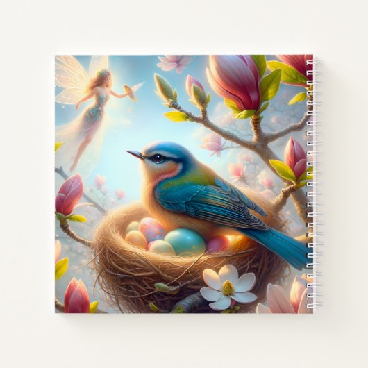 Fairy & Bluebird Nest – Spring Blossom Fantasy Notizblock (Rückseite)