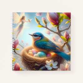 Fairy & Bluebird Nest – Spring Blossom Fantasy Notizblock