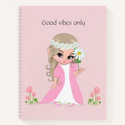 Fairy & Blume auf hellrosa Notebook Notizblock (Vorderseite)