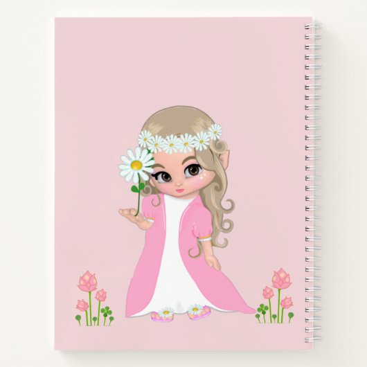 Fairy & Blume auf hellrosa Notebook Notizblock (Rückseite)