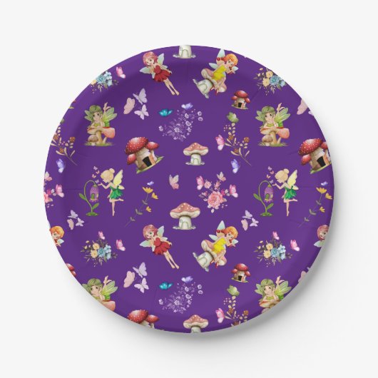 Fairy Blume Butterfly Pilz Lila Themed Pappteller (Vorderseite)