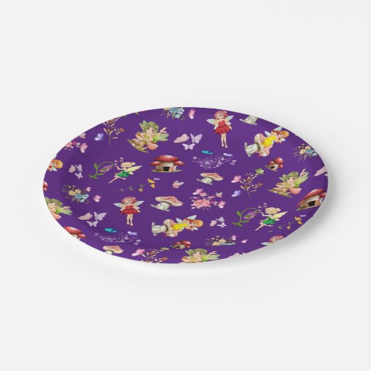 Fairy Blume Butterfly Pilz Lila Themed Pappteller (Schrägansicht)