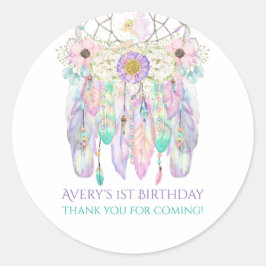 Fairy Boho Dream Catcher Pastels Feathers Runder Aufkleber