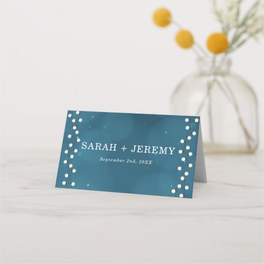 Fairy Bokeh String Lights Garland Wedding Platzkarte (Rückseite)