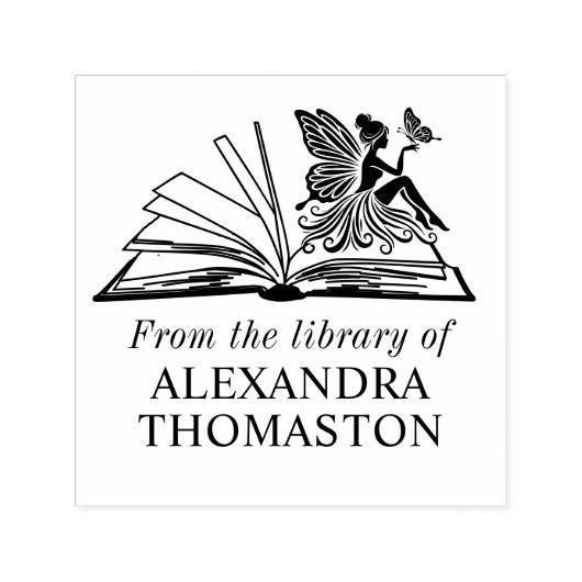 Fairy Butterfly Open Book “From the Library of” Permastempel (Design)