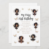 Fairy Butterfly zum Geburtstag Einladung Afro Fair (Vorne/Hinten)