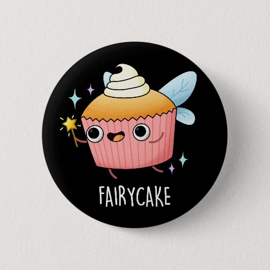 Fairy Cake Funny Cupcake Pun Dark BG Button (Vorderseite)