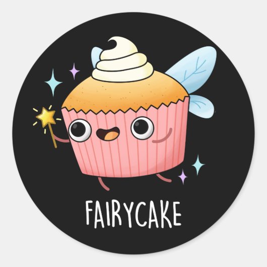 Fairy Cake Funny Cupcake Pun Dark BG Runder Aufkleber (Vorderseite)