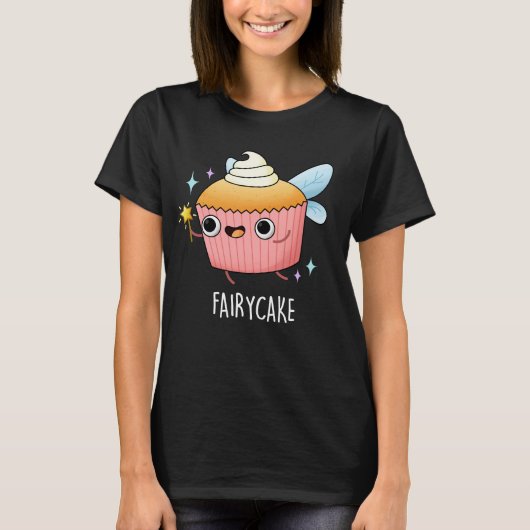 Fairy Cake Funny Cupcake Pun Dark BG T-Shirt (Vorderseite)