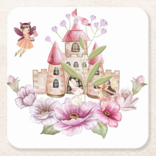 Fairy Castle & Floral Rechteckiger Pappuntersetzer